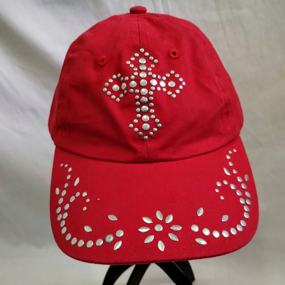 Red Studded Cross Hat Ballcap M&F Western Wear Christian Bling Streetwear Y2K